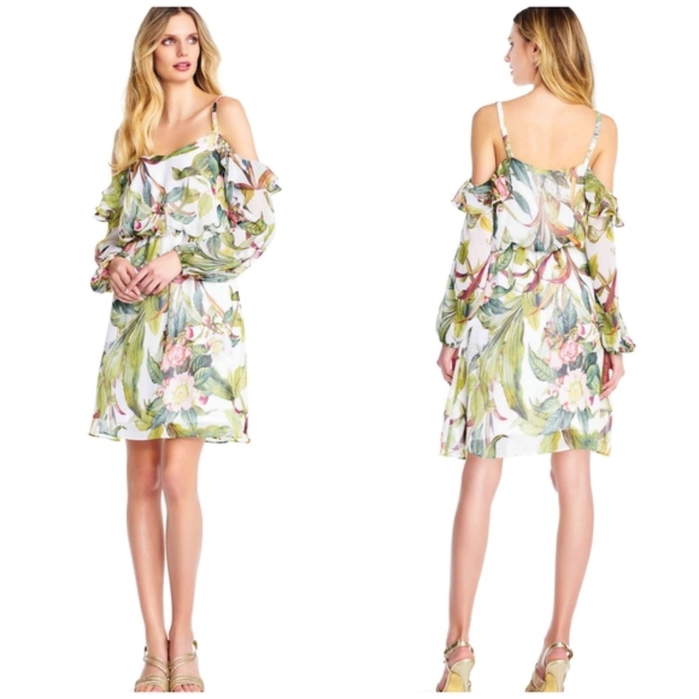 Adrianna Papell Tahitian Tropics Cold Shoulder Dress